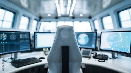 High-tech control room of a vessel, filled with advanced electronic equipment, representing the foundation of contemporary maritime engineering © Paul