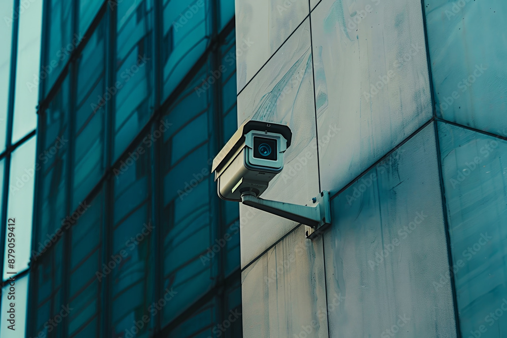 A security camera is mounted on a building A security camera is mounted on a building