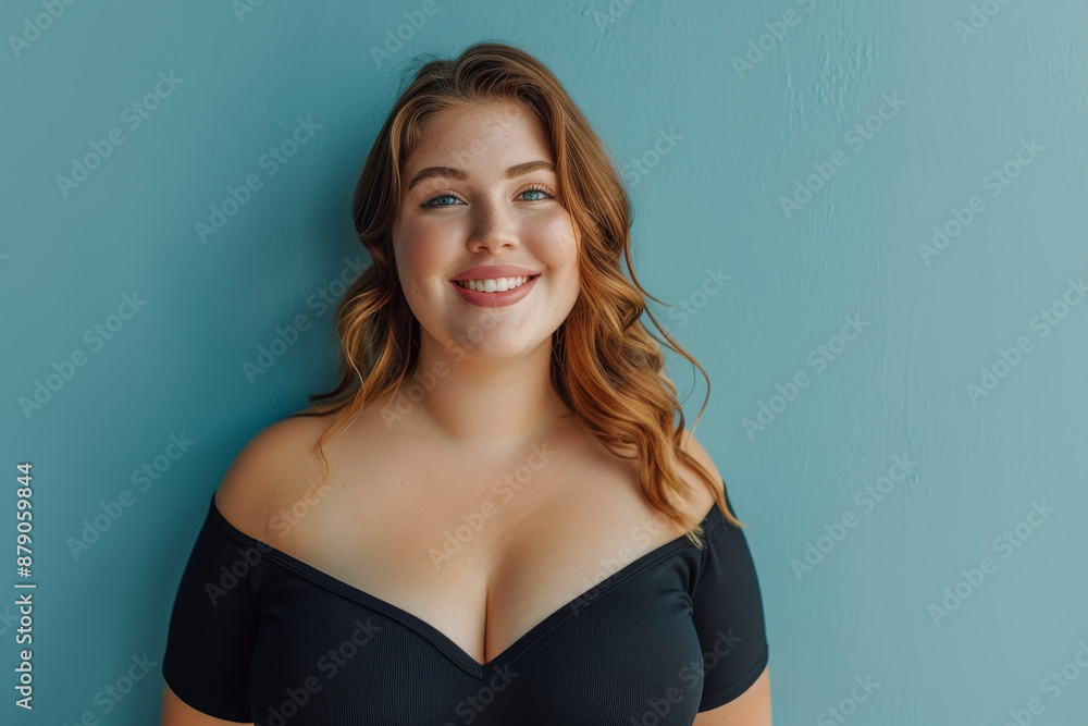 A woman with a large bust is smiling for the camera A woman with a large bust is smiling for the camera