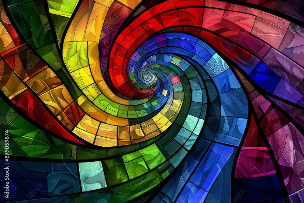 Fototapeta premium A colorful spiral with many different colored squares