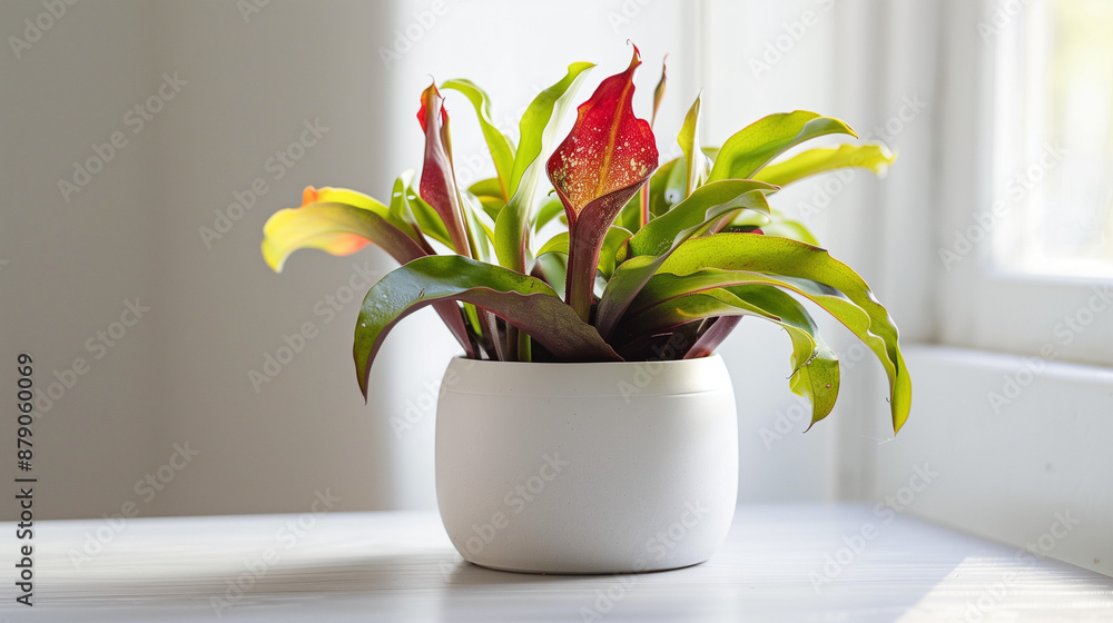 Pitcher plant in a white minimalist pot on the table, Ai generated Images Pitcher plant in a white minimalist pot on the table, Ai generated Images