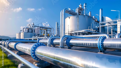Wallpaper Mural A wide shot of an industrial plant with large pipes and tanks against a clear blue sky. Torontodigital.ca