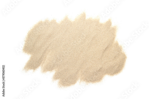 Pile desert sand isolated on white background, top view