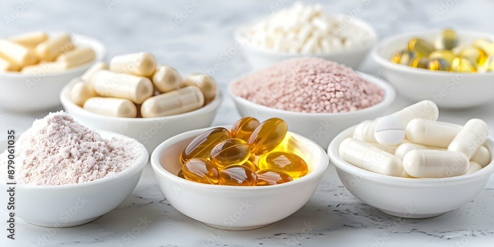 Exploring a Range of Health and Beauty Supplements Pills, Powders, Vitamins, Minerals, Protein, Collagen, Omega-3. Concept Supplements Exploration, Health, Beauty, Pills, Powders, Vitamins, Minerals Exploring a Range of Health and Beauty Supplements Pills, Powders, Vitamins, Minerals, Protein, Collagen, Omega-3. Concept Supplements Exploration, Health, Beauty, Pills, Powders, Vitamins, Minerals