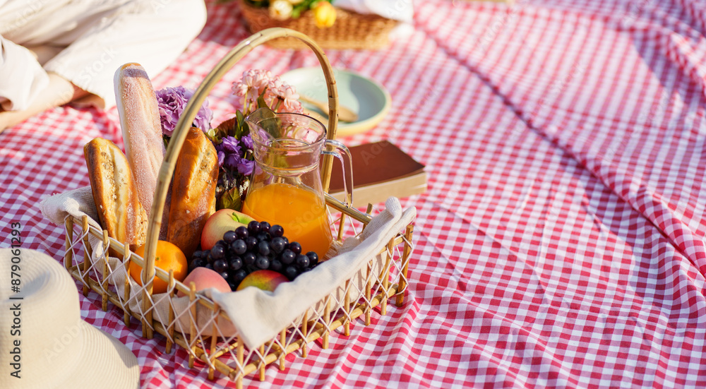 Picnic Lunch Meal Outdoors Park with food picnic basket. enjoying picnic time in park nature outdoor Picnic Lunch Meal Outdoors Park with food picnic basket. enjoying picnic time in park nature outdoor