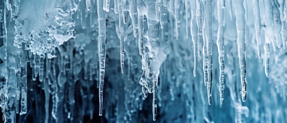 Panoramic close-up, high detail scan of frost-covered icicles texture, Generative AI Panoramic close-up, high detail scan of frost-covered icicles texture, Generative AI
