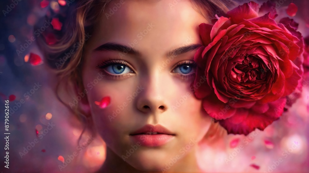 generative ai, woman with red rose generative ai, woman with red rose