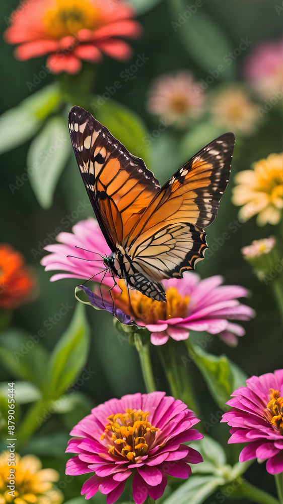 Butterfly on Zinnia Blooms Butterfly on Zinnia Blooms