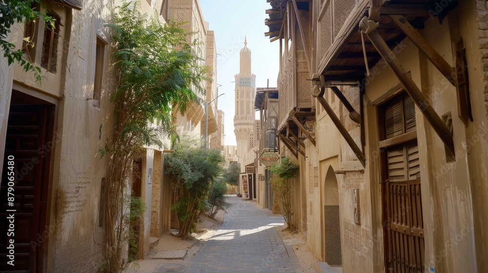 Obraz premium The cultural richness of the Al Fahidi Historic District, with its narrow alleys and wind-tower houses