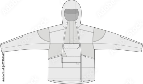 Heavyweight Ski Jacket Technical Fashion Illustration Front and Back Views Mock-up Template for Outerwear Design and Parka Tech Packs photo