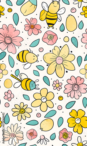 Wallpaper Mural cartoon 2d illustrator doodle pattern, cute pattern in graphic seamless pattern Torontodigital.ca