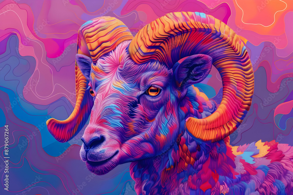 Vibrant Ram Illustration with Swirling Abstract Background Vibrant Ram Illustration with Swirling Abstract Background