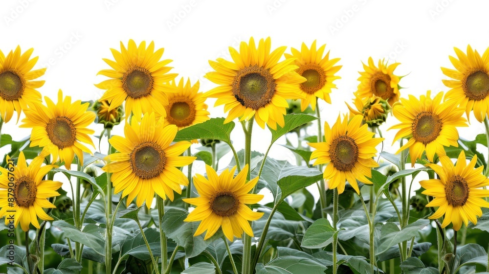 A Row of Sunflowers Blooming in the Sun A Row of Sunflowers Blooming in the Sun