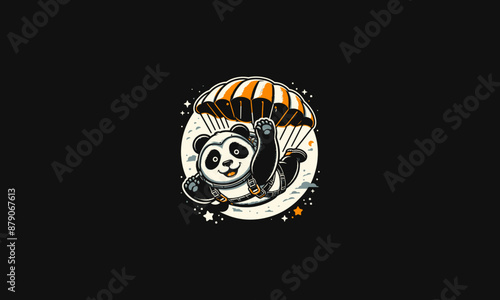 panda playing skydiving vector flat design