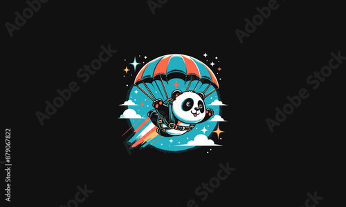 panda playing skydiving vector flat design