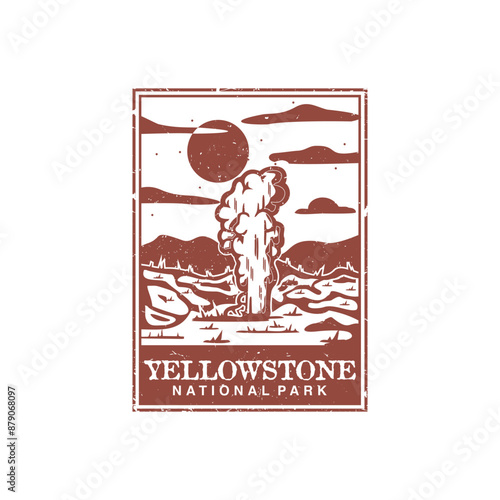 yellowstone national park vector illustration in stamp style.