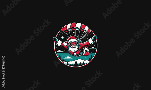 santa playing skydiving on snow vector flat design
