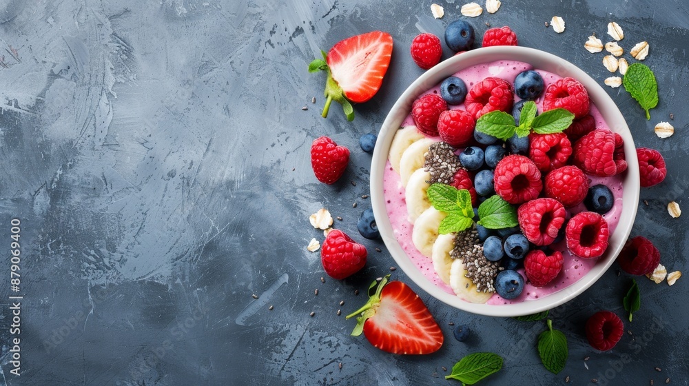 Berry Smoothie Bowl with Banana, Chia Seeds, and Mint. Berry Smoothie Bowl with Banana, Chia Seeds, and Mint.