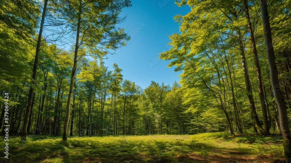Fototapeta premium Green Forest With Sunlight.