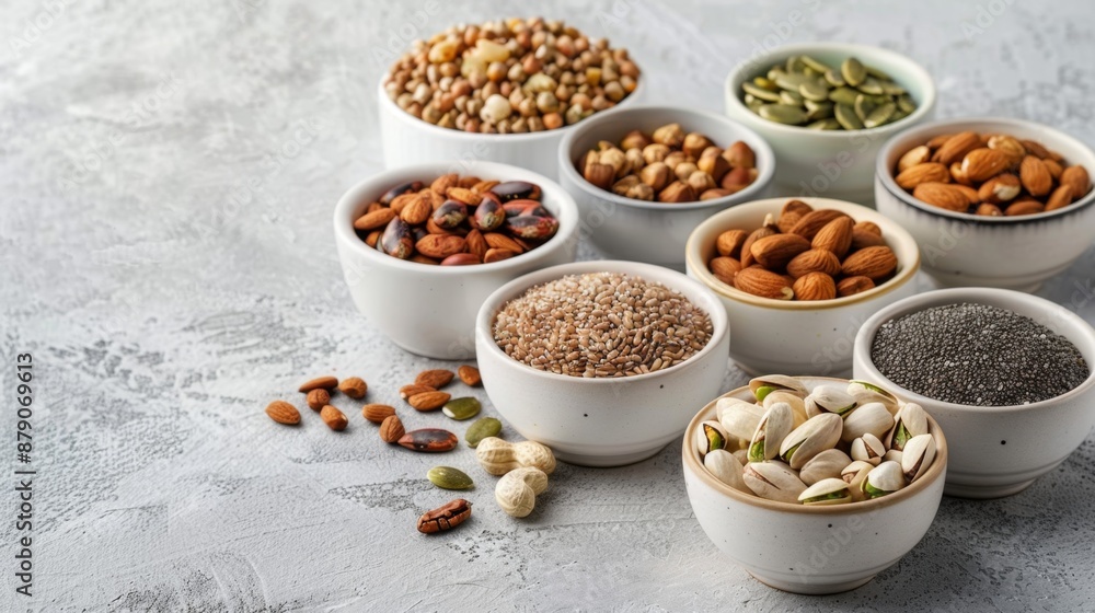 Assortment of Nuts and Seeds in Bowls. Assortment of Nuts and Seeds in Bowls.
