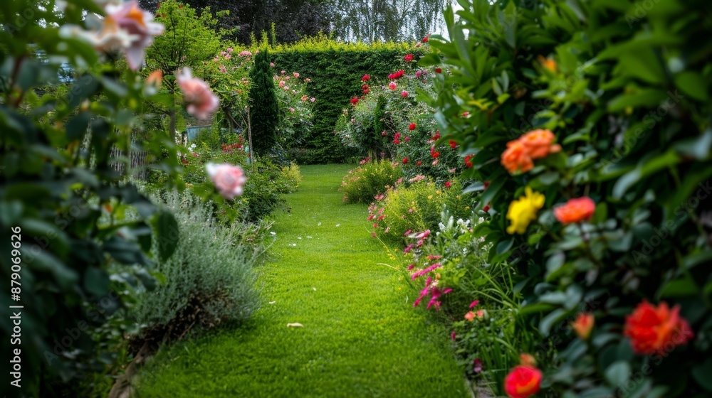Blooming Rose Garden Path. Blooming Rose Garden Path.