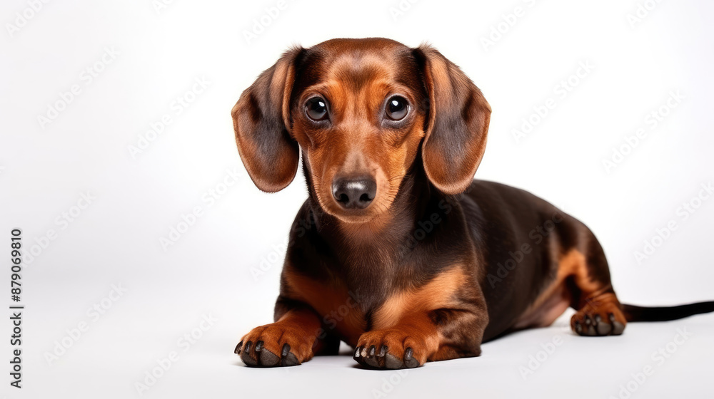 Cute little Dachshund puppy dog full body sitting isolated on white background Cute little Dachshund puppy dog full body sitting isolated on white background