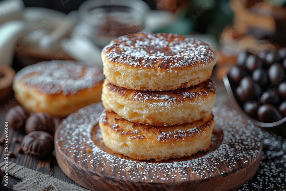 A plate of Welsh cakes, dusted with sugar and served warm. A plate of Welsh cakes, dusted with sugar and served warm.