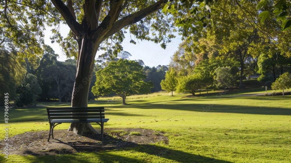 Naklejka premium Tranquil Bench in the Park.