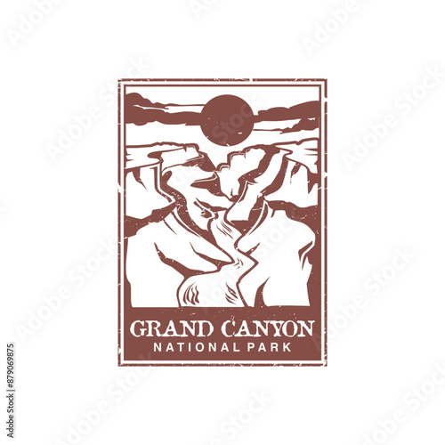 Grand Canyon national park vector illustration in stamp style.