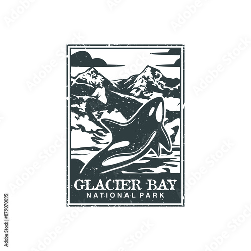 Glacier bay national park vector illustration in stamp style.