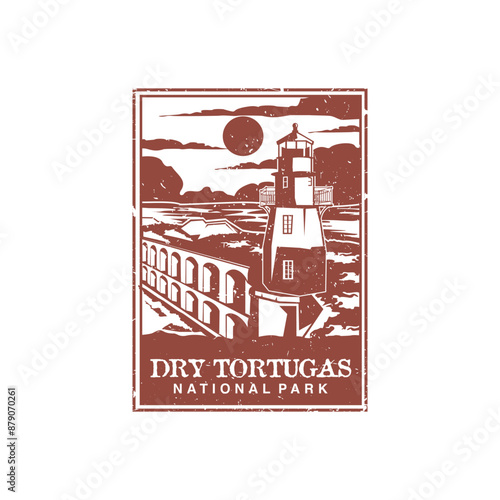 Obraz na plátně Dry Tortugas national park vector illustration in stamp style.