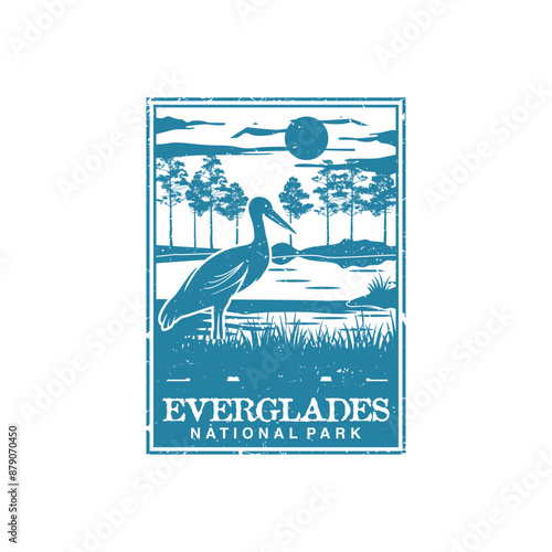 Everglades national park vector illustration in stamp style.
