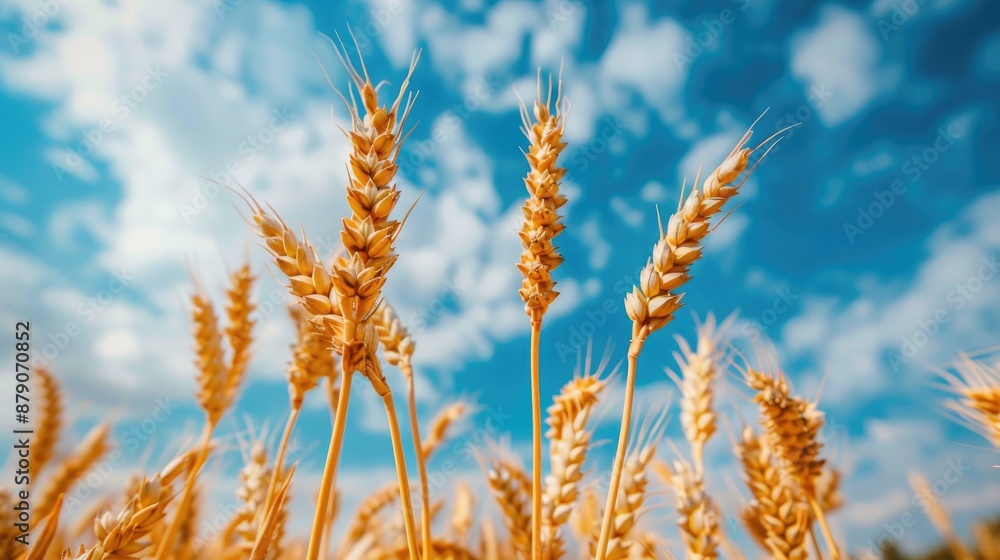 Ripe wheat in a farm field under a blue sky Ripe wheat in a farm field under a blue sky