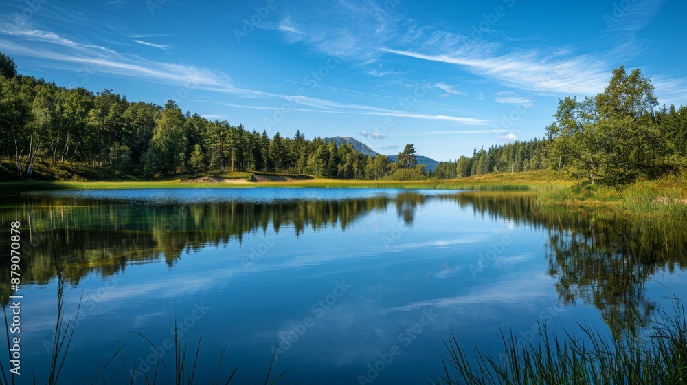 Tranquil Lake Reflections in a Lush Forest. Tranquil Lake Reflections in a Lush Forest.