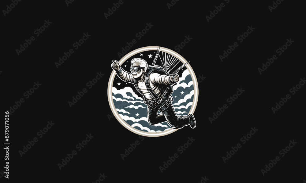 old man playing skydiving on snow vector flat design