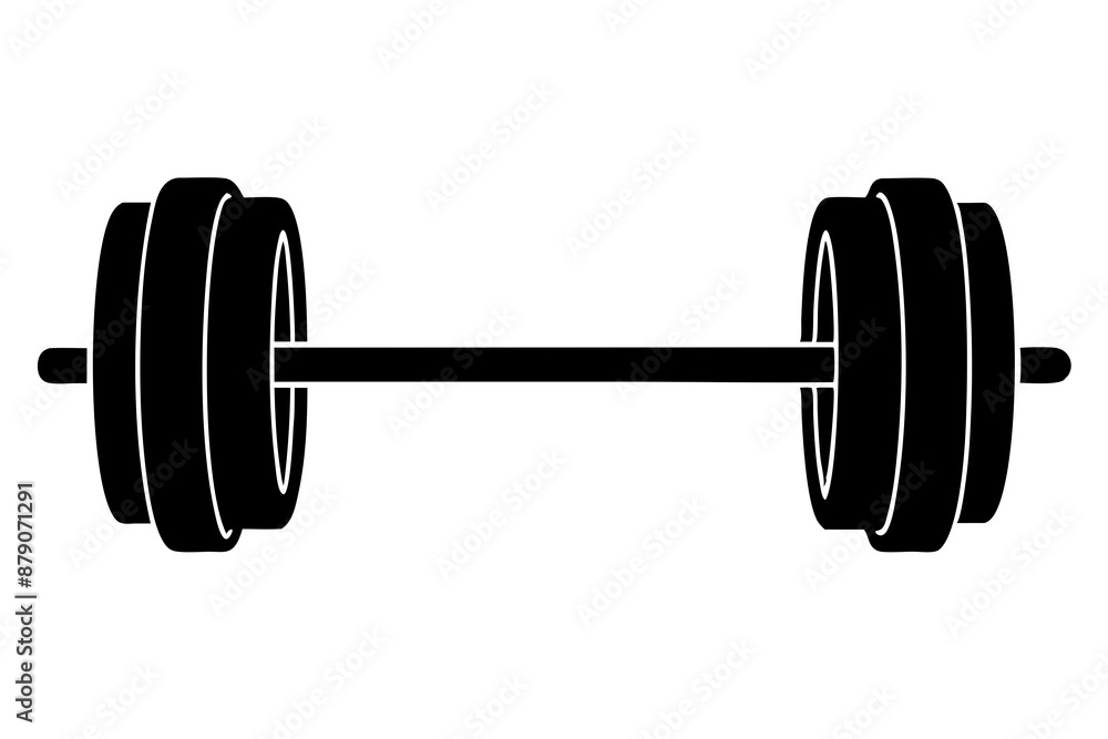 Simple black silhouette dumbbell icon with minimalist flat design for fitness, gym, exercise, weightlifting, and strength training, isolated on white background Simple black silhouette dumbbell icon with minimalist flat design for fitness, gym, exercise, weightlifting, and strength training, isolated on white background