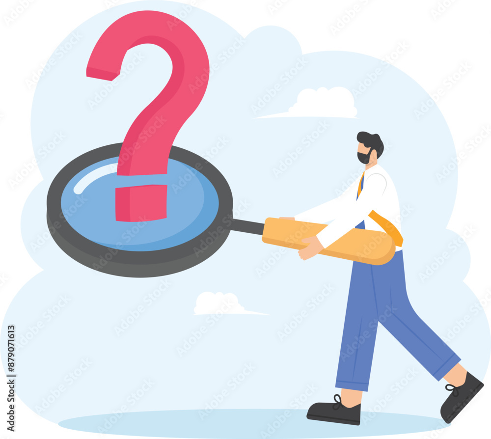 Businessman analyst using magnifying glass to analyze question mark sign. research and leadership skill to find solution or answer for business problem. Concept of frequently asked questions.
Businessman analyst using magnifying glass to analyze question mark sign. research and leadership skill to find solution or answer for business problem. Concept of frequently asked questions.