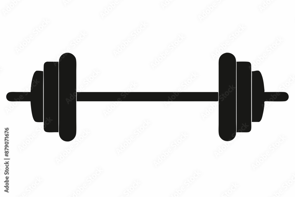 Simple black silhouette dumbbell icon with minimalist flat design for fitness, gym, exercise, weightlifting, and strength training, isolated on white background Simple black silhouette dumbbell icon with minimalist flat design for fitness, gym, exercise, weightlifting, and strength training, isolated on white background