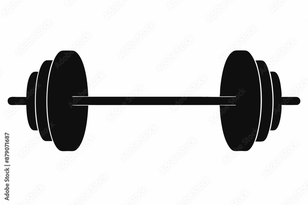Simple black silhouette dumbbell icon with minimalist flat design for fitness, gym, exercise, weightlifting, and strength training, isolated on white background Simple black silhouette dumbbell icon with minimalist flat design for fitness, gym, exercise, weightlifting, and strength training, isolated on white background