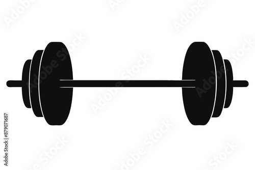 Simple black silhouette dumbbell icon with minimalist flat design for fitness, gym, exercise, weightlifting, and strength training, isolated on white background