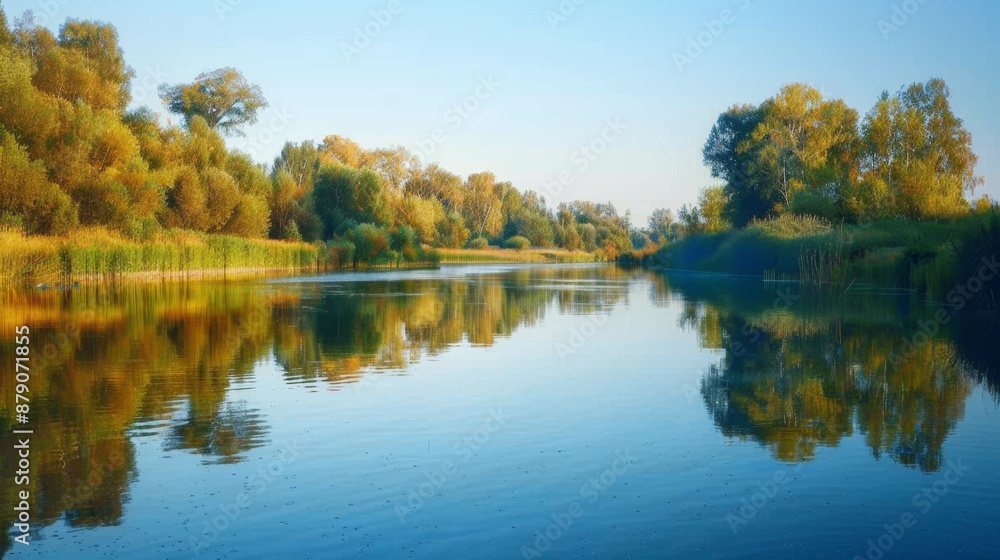 Tranquil River in Autumn Landscape. Tranquil River in Autumn Landscape.