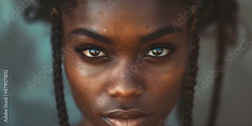 Portrait of a stunning young woman with dark skin and eyes. Concept Fashion Portraits, Dark Beauty, Natural Lighting, Dramatic Expression © Anastasiia