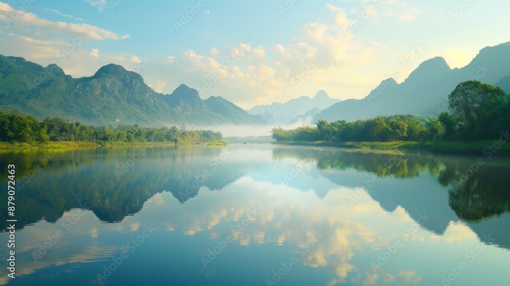 Obraz premium Mountain Reflections in Calm Water.