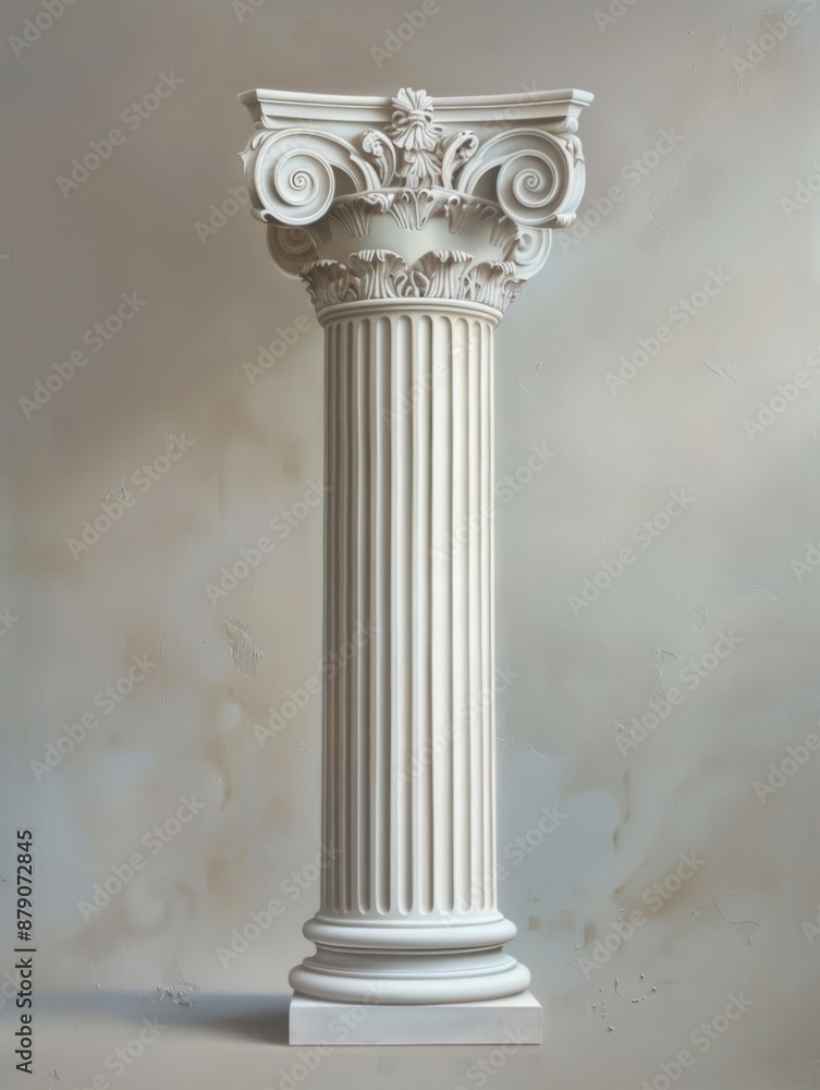 Antique column. Ancient Greek or Roman column on grey background Antique column. Ancient Greek or Roman column on grey background