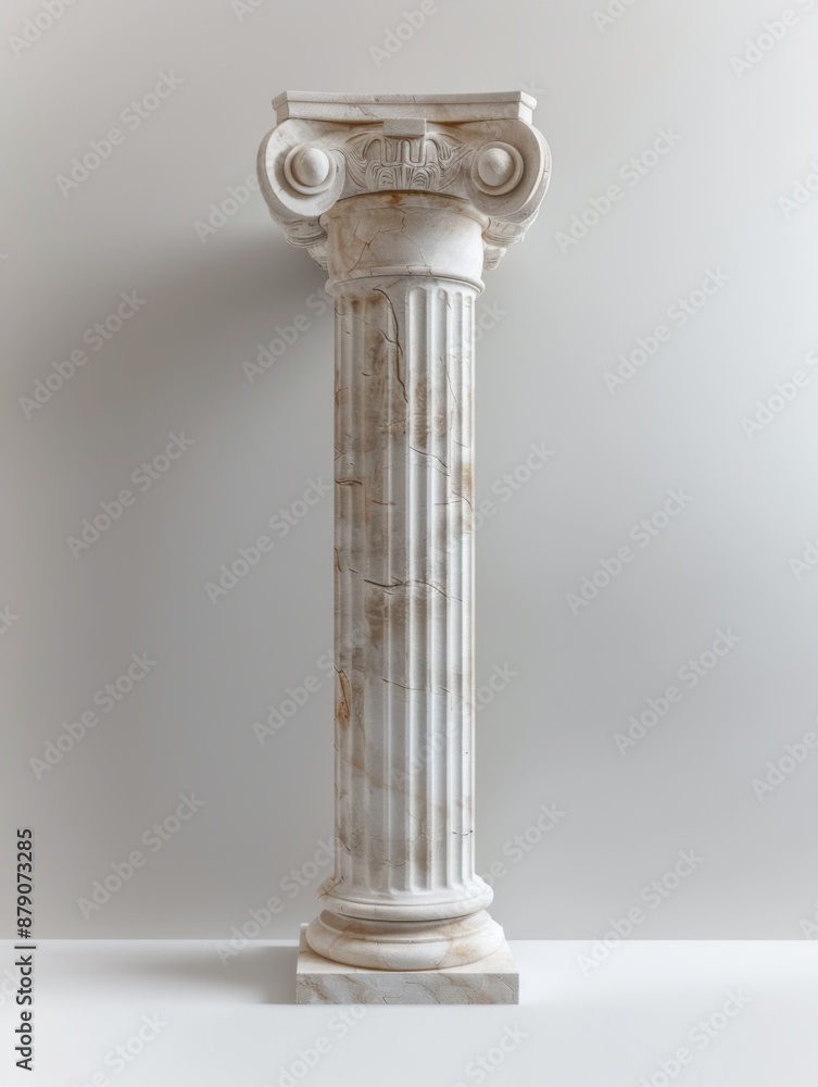Antique column. Ancient Greek or Roman column on grey background Antique column. Ancient Greek or Roman column on grey background
