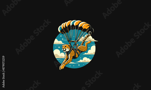 cheetah playing skydiving vector flat design