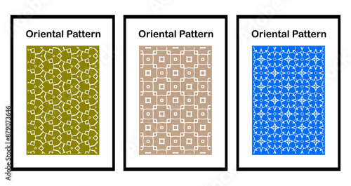 Set of 3 Oriental  pattern for fabric, wallpaper, flyer, business card. For use in graphics.