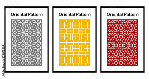 Set of 3 Oriental  pattern for fabric, wallpaper, flyer, business card. For use in graphics.