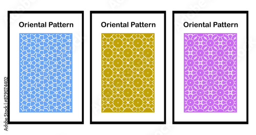 Set of 3 Oriental  pattern for fabric, wallpaper, flyer, business card. For use in graphics.