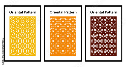 Set of 3 Oriental  pattern for fabric, wallpaper, flyer, business card. For use in graphics.